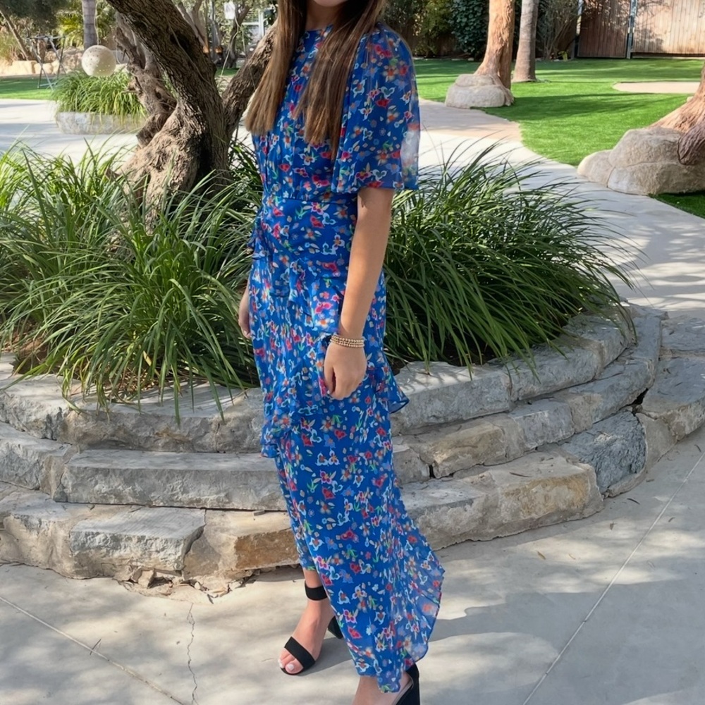 SALONI Blue Floral Ruffle Maxi Dress - Picture 5 of 6
